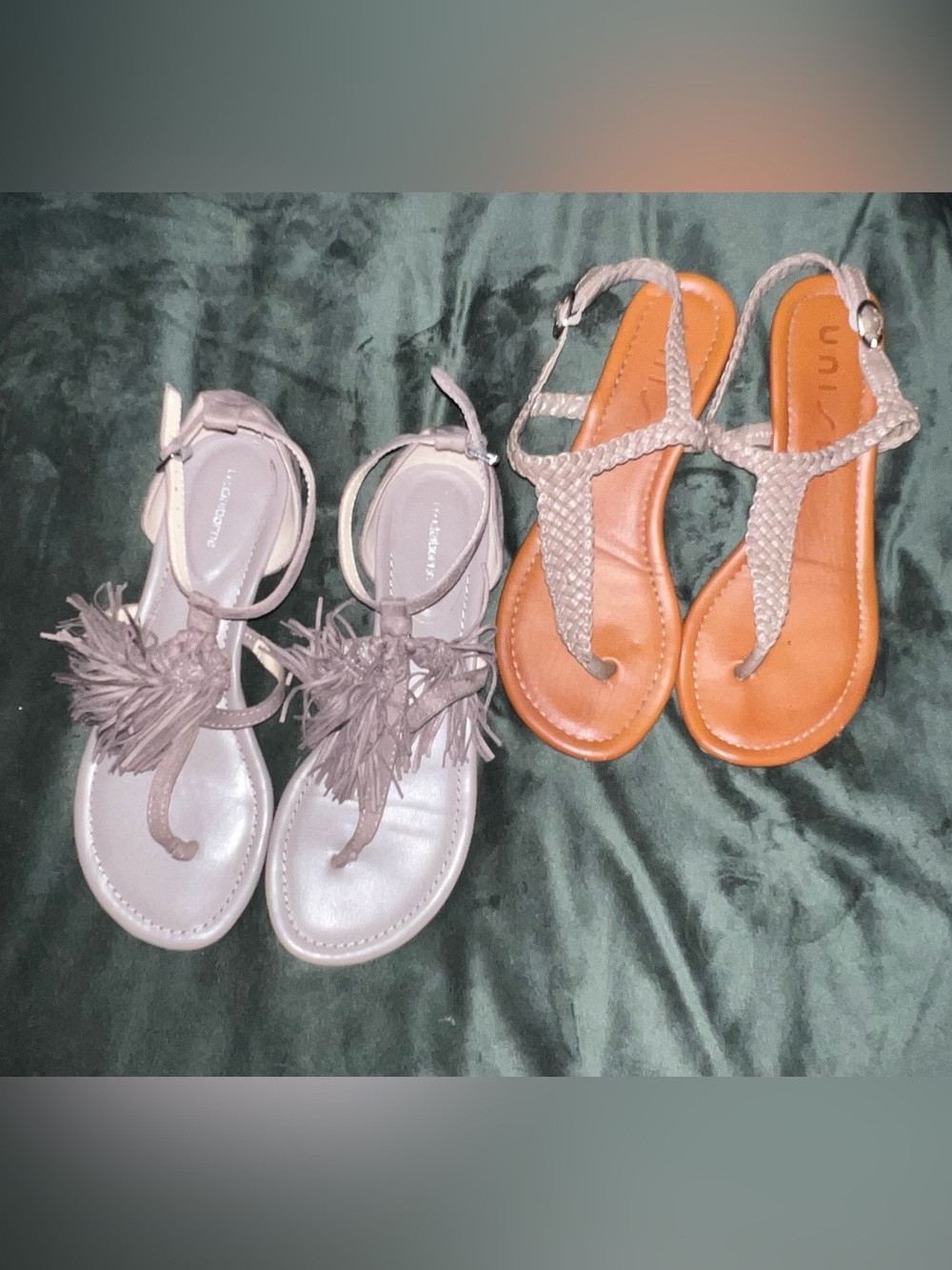Unisa & Liz Claiborne Women's Sandals - Taupe Fringe & Tan Braids Size 7.5 & 7